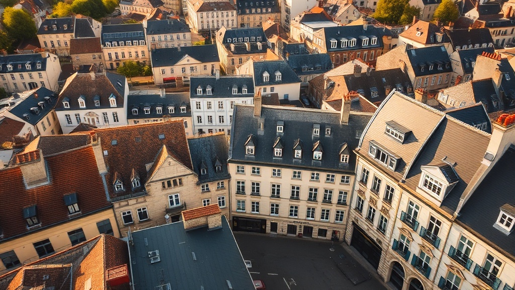 Vue urbaine sur des toits et façades du centre historique de Lannion